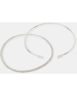 Accessorize Sterling-Plated Cuff & Tennis Bracelet Set - White