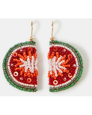 Accessorize Beaded Watermelon Drop Earrings - Red