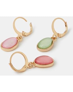 Accessorize 3-Pack Mini Stone Drop Hoop Earrings - Metallic