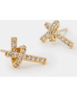 Accessorize 14Ct-Plated Diamanté Knot Stud Earrings - Metallic