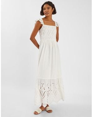 Accessorize Sleeveless Frilly Broderie Maxi Dress - White