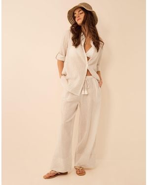 Accessorize Shimmer Stripe Wide Leg Trousers - Natural