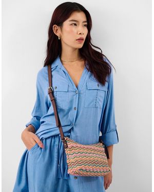 Accessorize Zip Crossbody Bags Striped Stripe Raffia Bag - Blue