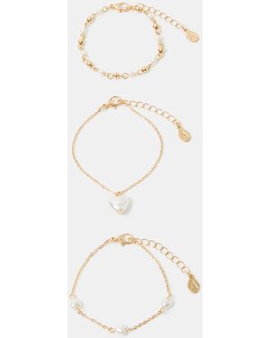 Accessorize 3-Pack Pearl Heart Bracelets - White