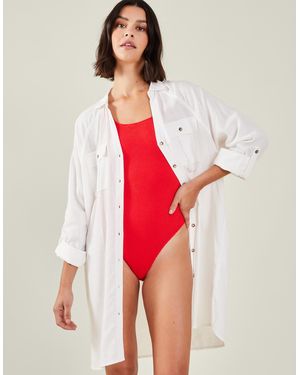 Accessorize Long Sleeve Beach Cover Up Shirt - Red