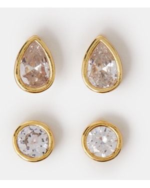 Accessorize 2-Pack 14Ct-Plated Cubic Zirconia Stud Earrings - Brown