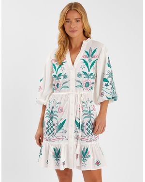 Accessorize Pineapple Embroidered Cotton Mini Dress - White