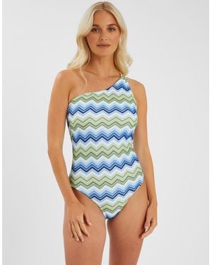 Accessorize Zig Zag Crochet One Shoulder Swimsuit - Blue