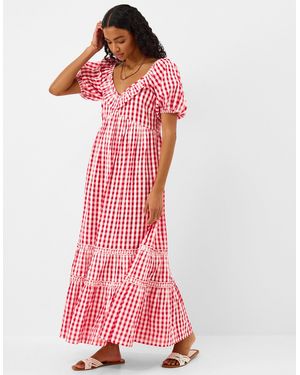 Accessorize Gingham Print Puff Sleeve Maxi Dress - Pink