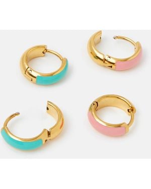 Accessorize 2-Pack Stainless Steel Enamel Hoop Earrings - Metallic