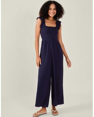 Accessorize Viscose Frill Shoulder Jumpsuit - Blue