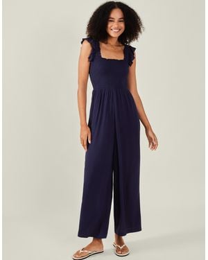 Accessorize Frill Shoulder Jumpsuit - Blue