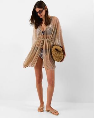 Accessorize Casual Mini Short Sleeve V-Neck Regular Kaftan Shimmer - Natural