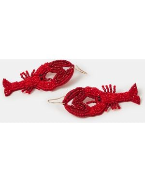 Accessorize Beaded Lobster Drop Earrings - Red