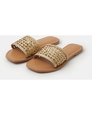 Accessorize Woven Metallic Leather Slide Sandals - Natural