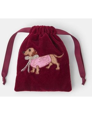 Accessorize Sausage Dog Velvet Drawstring Pouch - Red