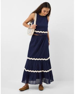 Accessorize Maxi Cotton Ric Rac Tiered Skirt - Blue