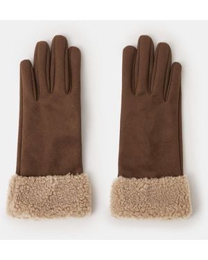 Accessorize Faux Shearling Cuff Gloves - Brown