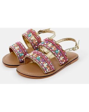 Accessorize Flower Beaded Strap Sandals - Pink