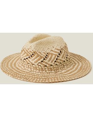 Accessorize Two-Tone Woven Straw Fedora Hat - Natural