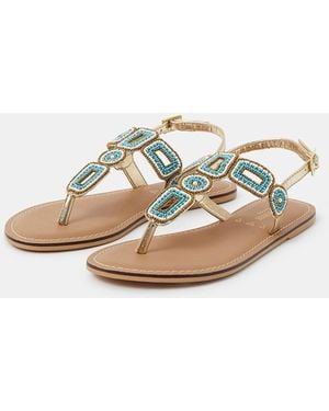 Accessorize Beaded Geometric Strap Sandals - White