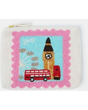 Accessorize Beaded London Stamp Pouch - White