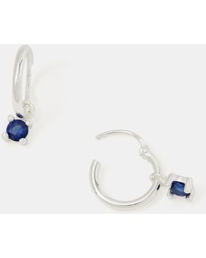 Accessorize Sterling Diamanté Drop Hoop Earrings - Blue