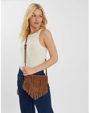 Accessorize Suede Fringe Crossbody Bag - Brown