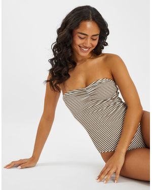 Accessorize Textured Stripe Swimsuit - Natural