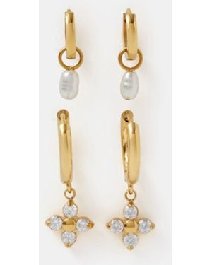 Accessorize 2-Pack Stainless Steel Drop Hoop Earrings - Metallic