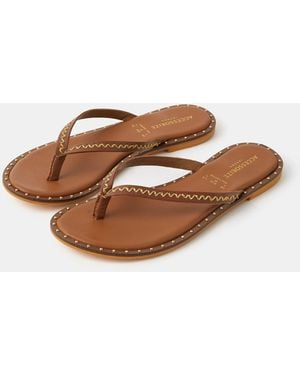 Accessorize Stud Leather Flip Flops - Brown