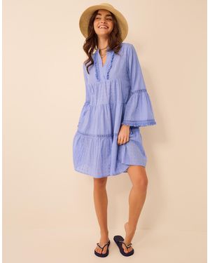 Accessorize Flute Sleeve Dobby Beach Dress - Blue