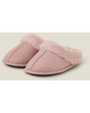 Accessorize Luxurious Suede Faux Fur Mule Slippers - Pink