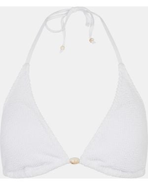 Accessorize Crinkle Texture Bead Triangle Bikini Top - White