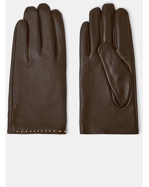 Accessorize Stud Leather Gloves - Brown