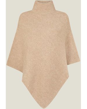 Accessorize High Neck Rib Knit Poncho - Natural