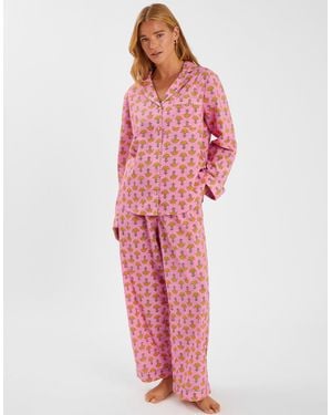 Accessorize Marigold Print Cotton Long Pyjamas Set - Red