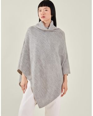 Accessorize Roll Neck Rib Knit Poncho - Grey