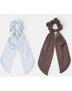 Accessorize 2-Pack Polka Dot Scarf Hair Scrunchies - Brown