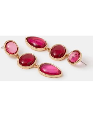 Accessorize Triple Stone Drop Earrings - Pink