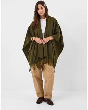 Accessorize Fringe Knit Poncho - Green