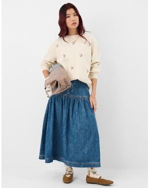 Accessorize Midi Cotton Denim Skirt - Blue