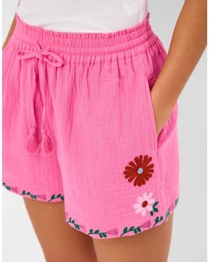 Accessorize Embroidered Cotton Shorts - Pink