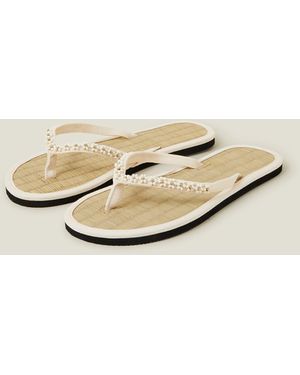Accessorize Beaded Daisy Seagrass Flip Flops - Natural