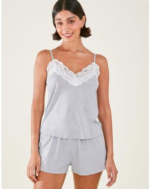 Accessorize And Super-Soft Lace Trim Viscose Pyjama Set - White