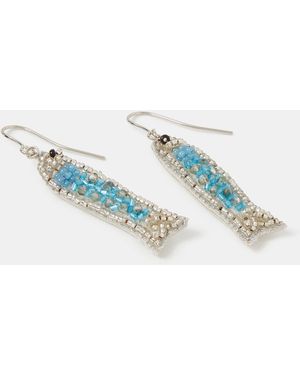 Accessorize Mini Beaded Fish Drop Earrings - Blue