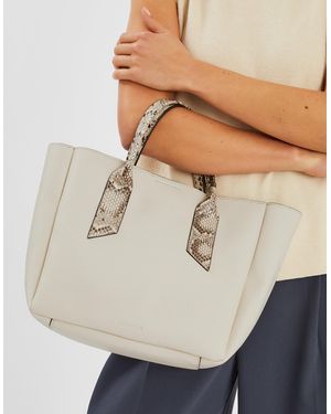 Accessorize Faux Snakeskin Handle Tote Bag - Natural