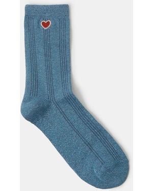Accessorize Heart Glitter Socks - Blue