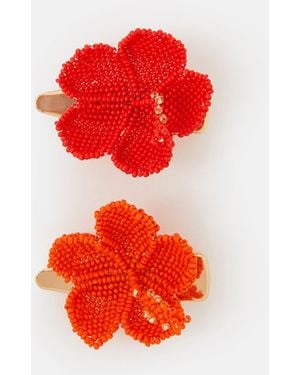 Accessorize 2-Pack Beaded Hibiscus Hair Clips - Red