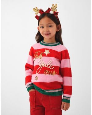 Accessorize Girls Slogan Stripe Christmas Jumper Multi, Little Girl's - Red